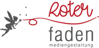 Logo von Roter Faden Mediengestaltung mit einer Fee und Sternen